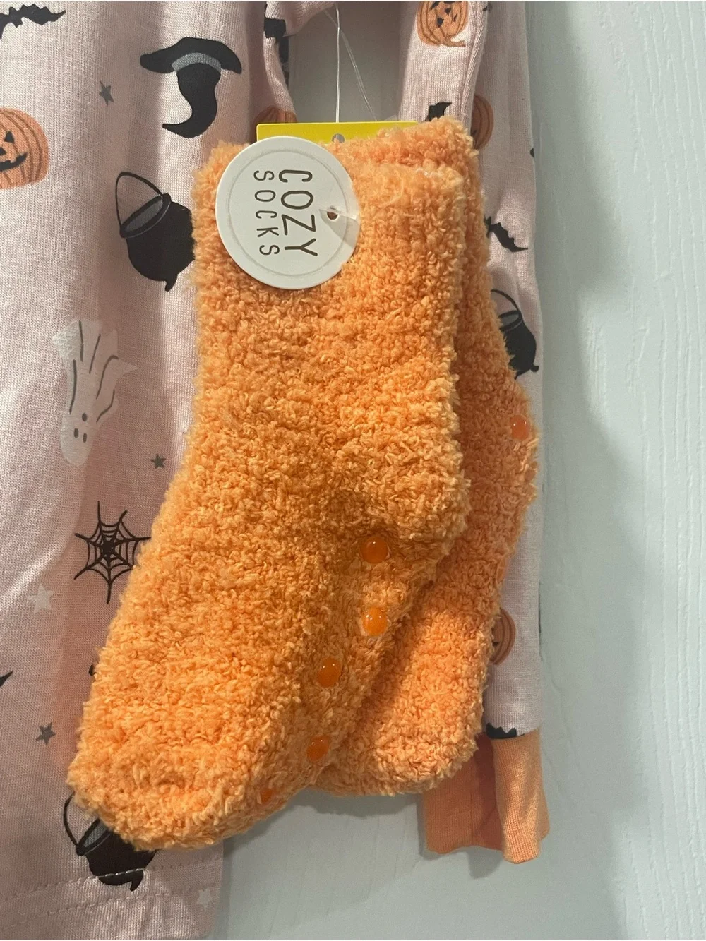 Pink Halloween-Print Kids Pajama Set with Orange Trim
